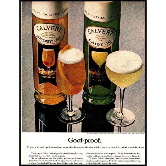 1966 Calvert Goof Proof Cocktail Mix Mixers Vintage Print Ad Daiquiri Wall Art - Picture 1 of 1